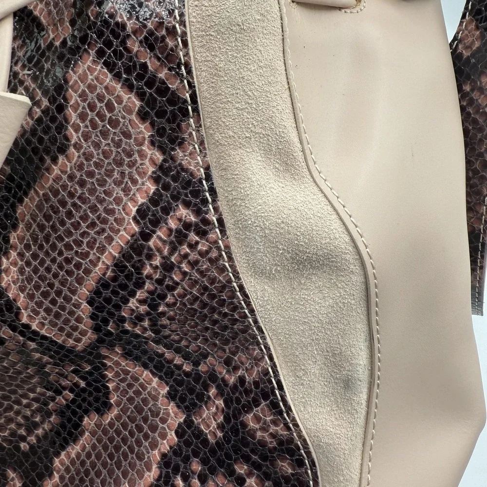 Alessandro Mari Bucket Bag Womens Pink Brown‎ Snakeskin Leather Made Italy Purse